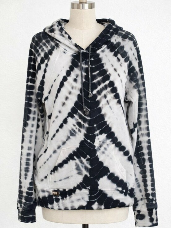 Gypsy 05 Tops - Gypsy 05 Hooded Pullover Sweatshirt Black White Tie Dye Hoodie | MEDIUM